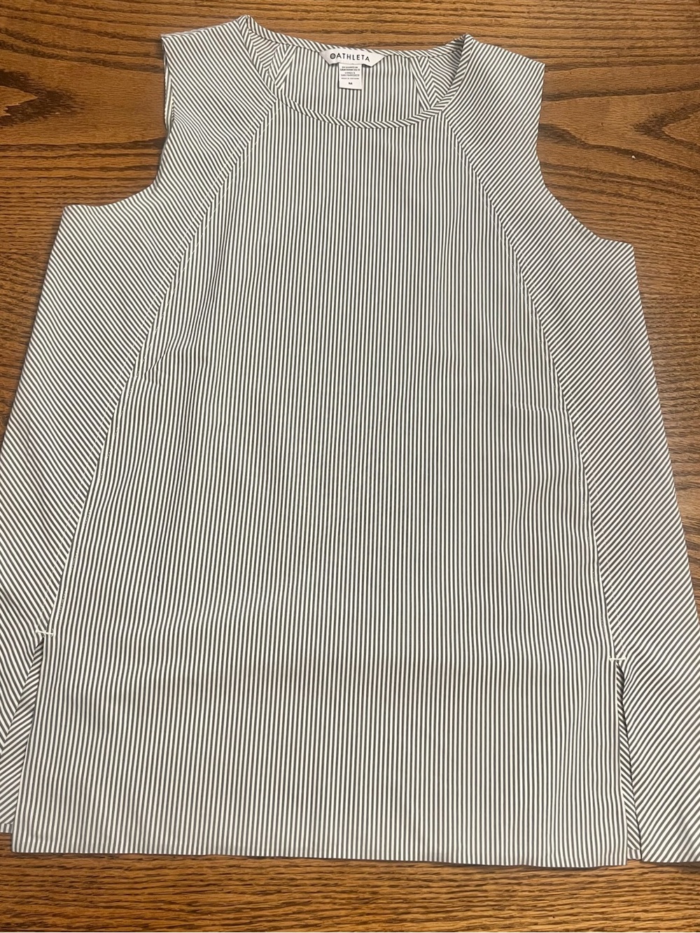 Athleta Sleeveless Striped Shirt in Charcoal and White